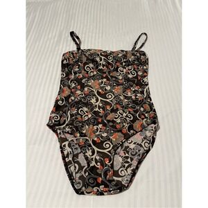 Debenhams Floral Scroll One Piece Swimsuit Brown Orange Gold Metallic Size 18L